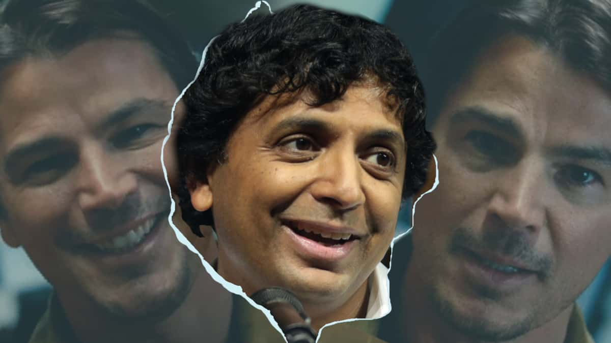 M. Night Shyamalan with Josh Hartnett in the background