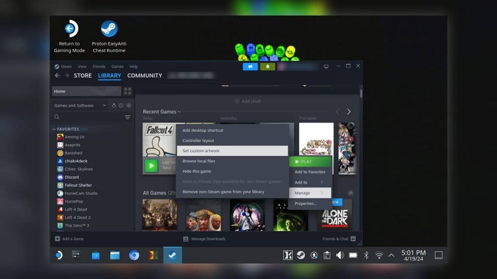 Screenshot in desktop mode of the Steam Deck.