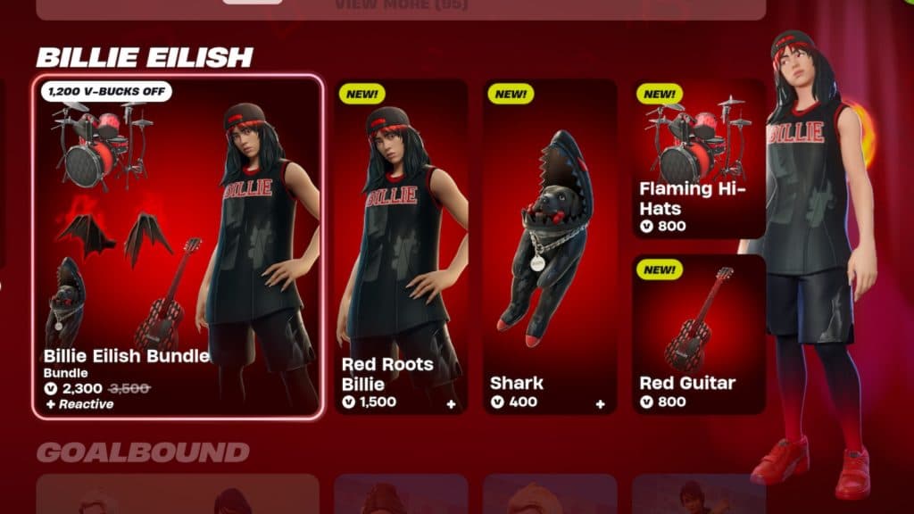 A screenshot featuring Red Roots Billie Eilish skin in Fortnite.