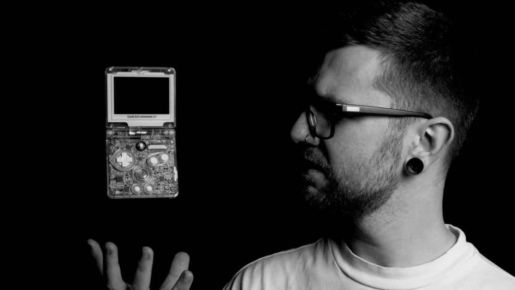 Chiptune artist Harley Martin Raine with his instrument