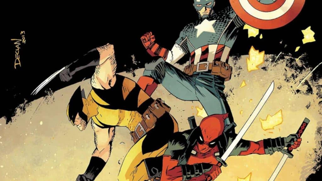 Wolverine, Captain America, and Deadpool in The Good, The Bad, and The Ugly. 