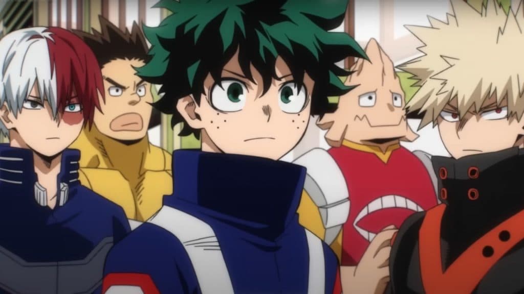 Shoto, Sato, Deku, Koda, and Bakugo