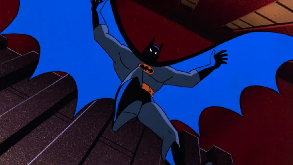 Batman leaps from a building in Mask of the Phantasm.