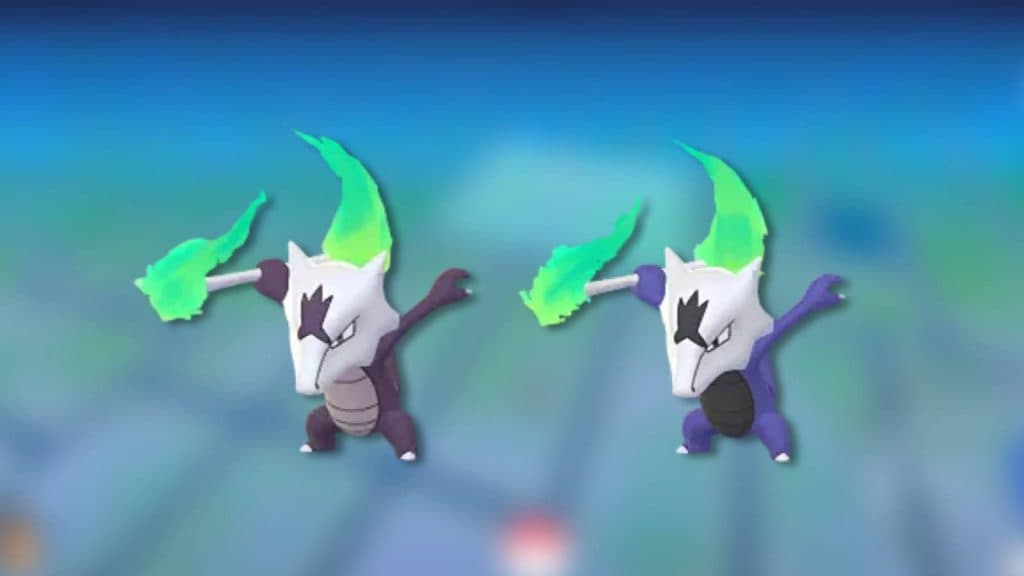 Alolan Marowak appears next to its Shiny variant