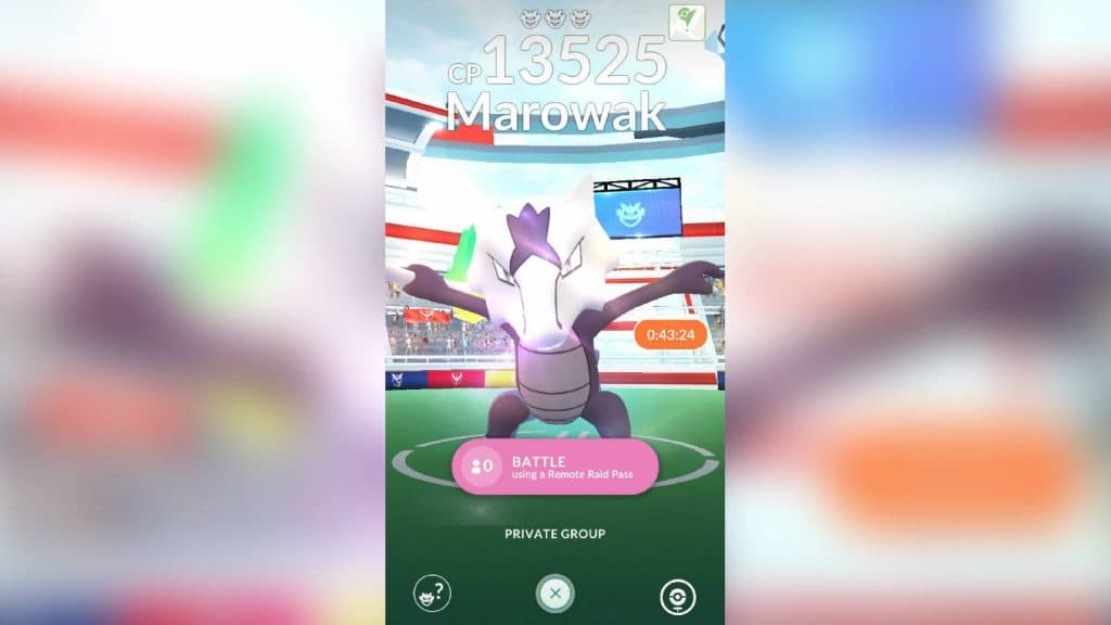 The Pokemon Alolan Marowak appears against a blurred background