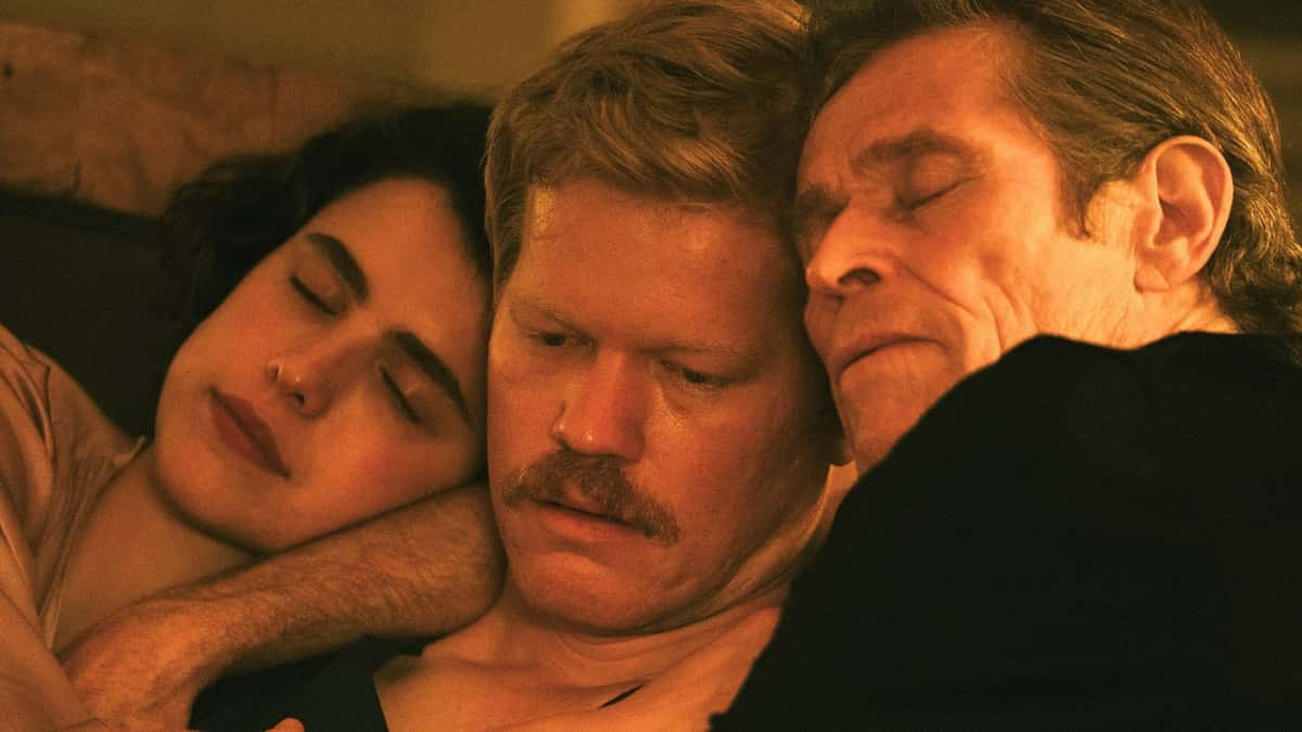 Margaret Qualley, Jesse Plemons, and Willem Dafoe in Kinds of Kindness.