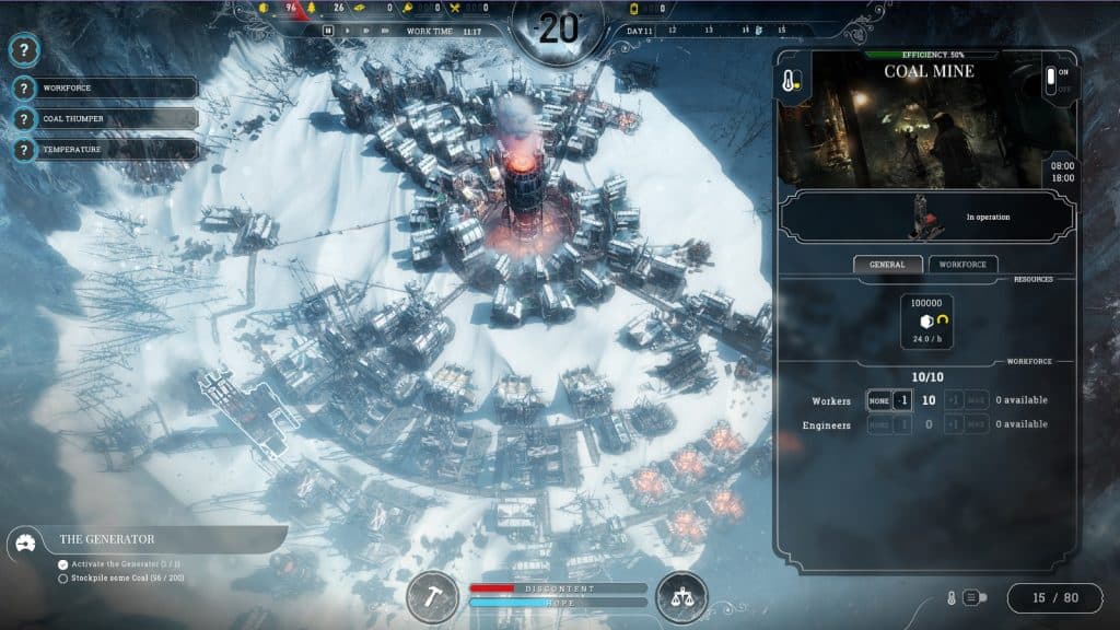 A large settlement in Frostpunk