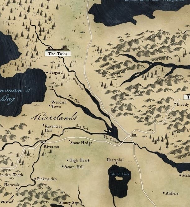 A map of Westeros showing the Riverlands.