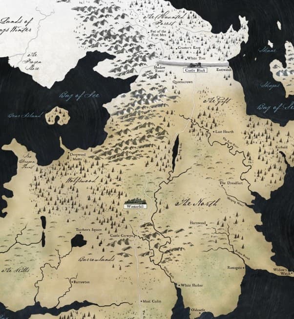 A map of Westeros showing the North.