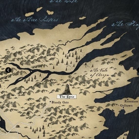 A map of Westeros showing the Vale.