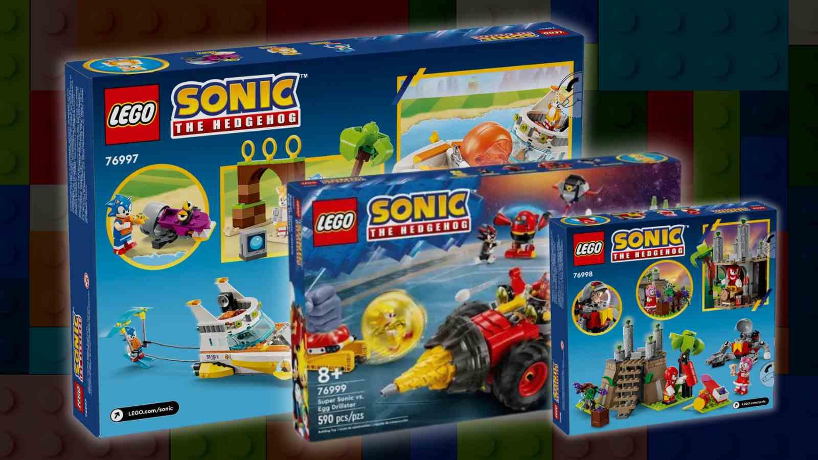The upcoming LEGO Sonic sets on a LEGO background