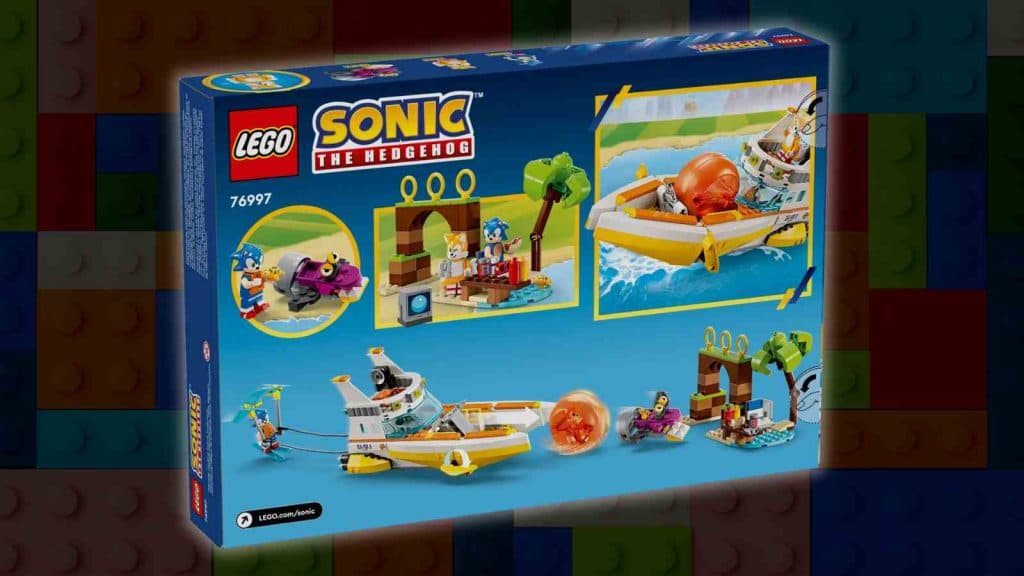 The LEGO Sonic the Hedgehog Tails' Adventure Boat on a LEGO background