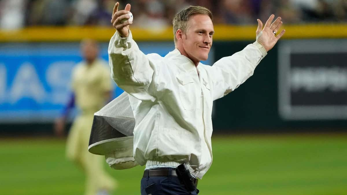 Blue Sky Pest Control beekeeper Matt Hilton on the field at Chase Field on April 30, 2024.