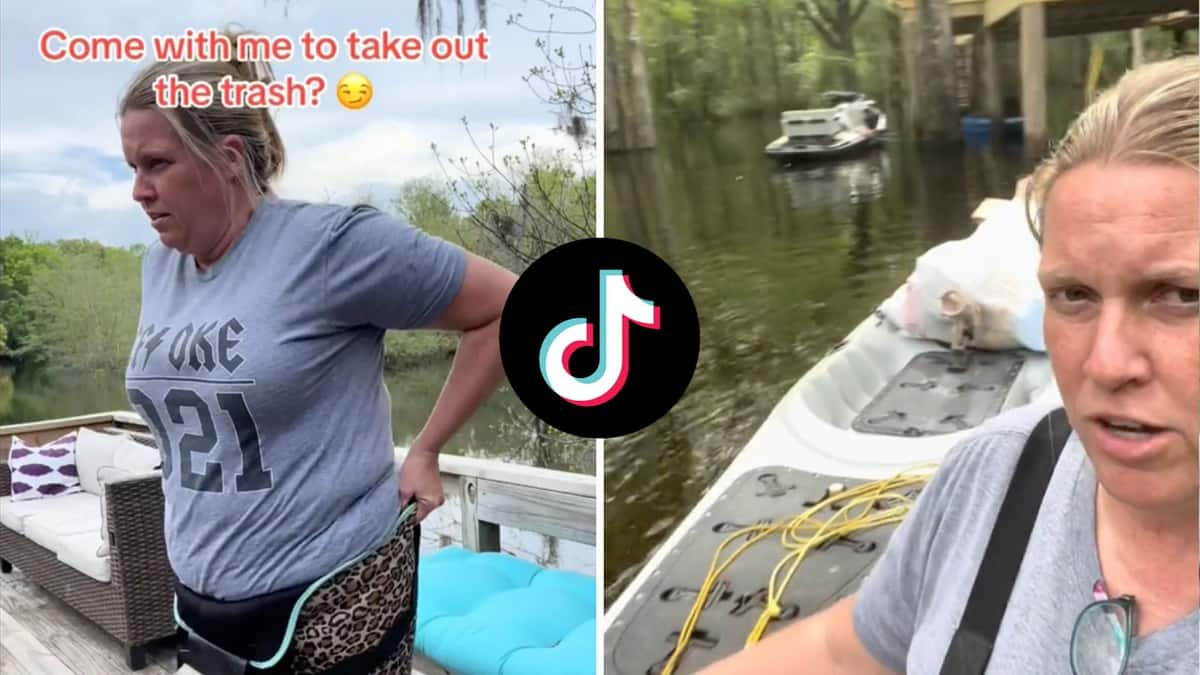 Woman braves gator-infested waters to take out trash