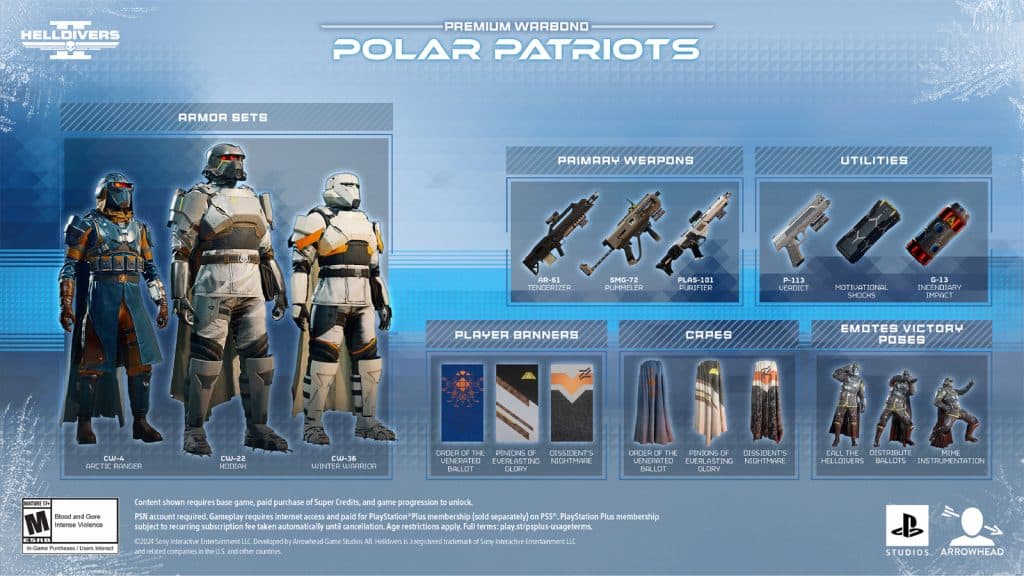 изображение нового оружия и брони из Helldivers 2 Polar Patriots Warbond
