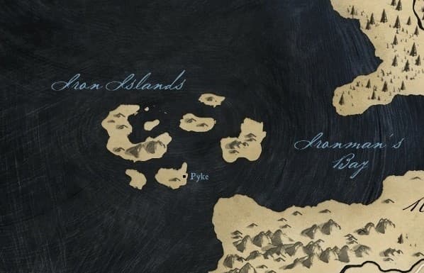 A map of the Iron Islands in Westeros.