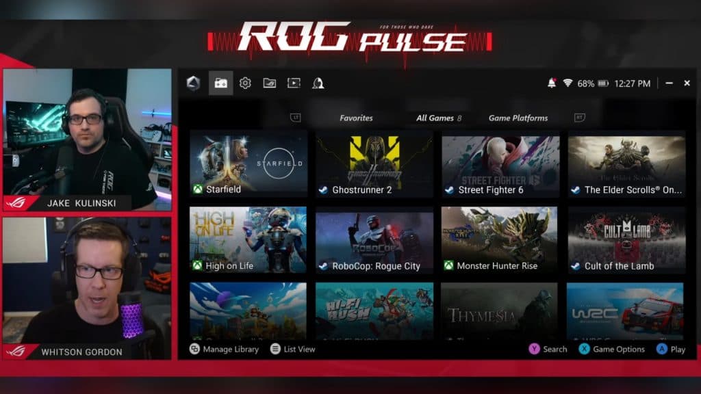 ROG Ally X software on a live stream