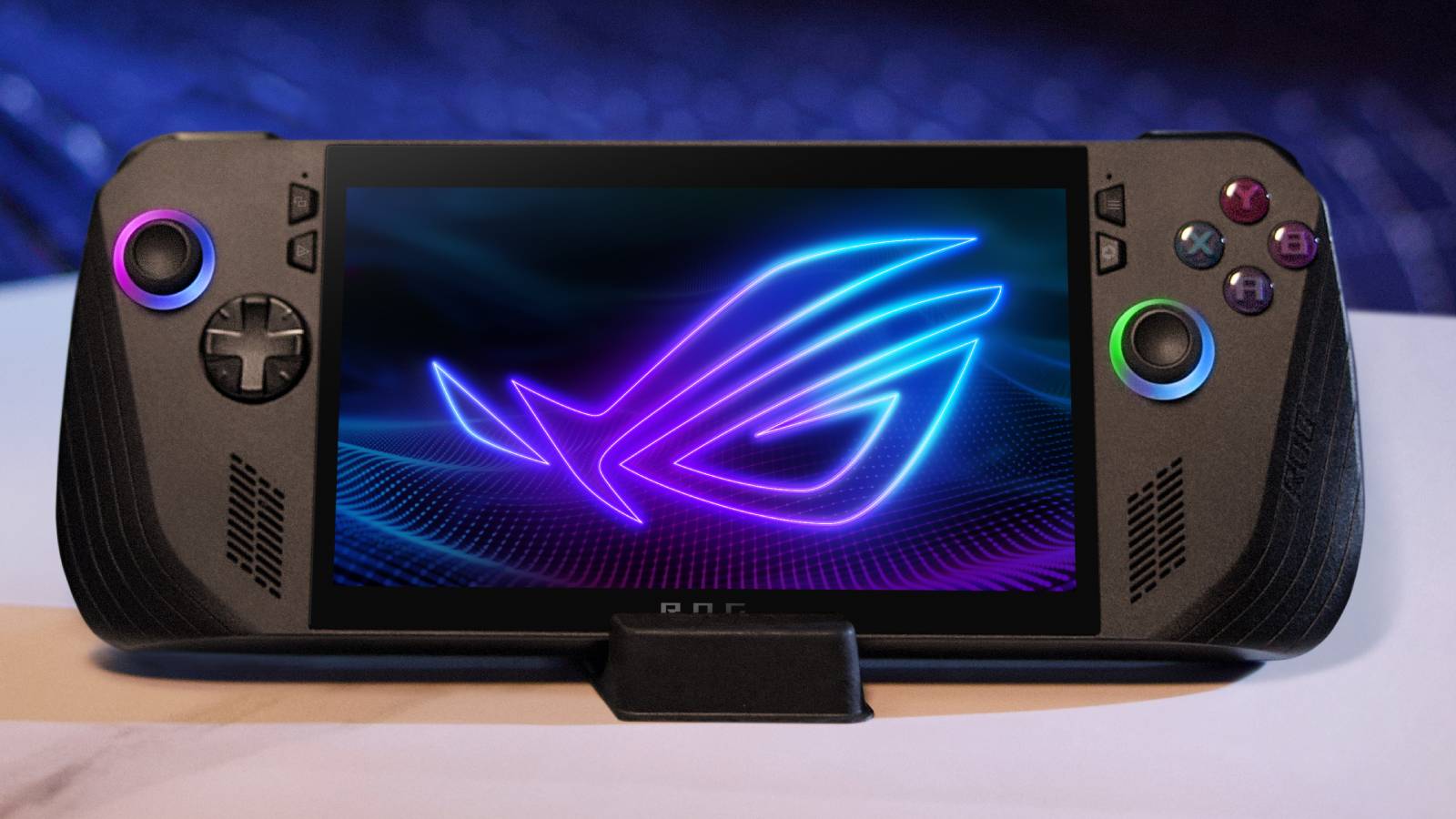 Promotional image for the ROG Ally X handheld.