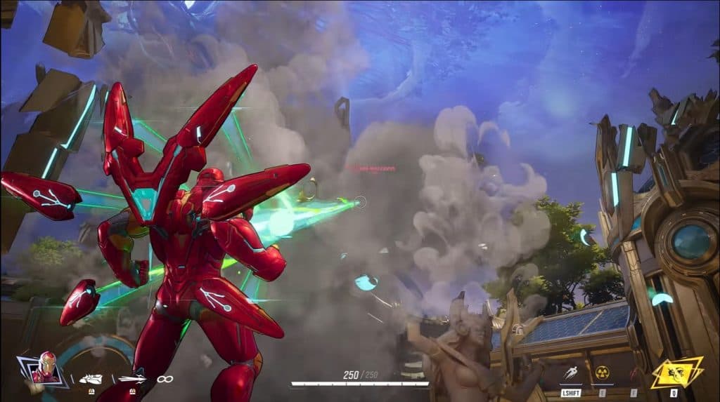 Iron Man using his Unibeam in Marvel Rivals