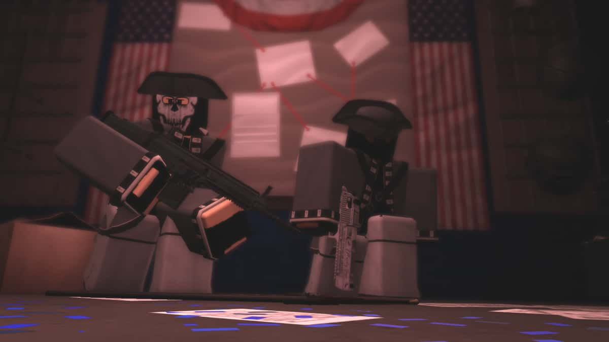 two blocks gun posing in Roblox Criminality