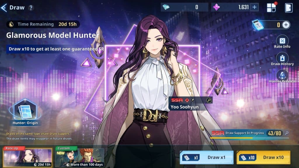 Yoo Soohyun Glamorous Model Hunter banner in Solo Leveling: Arise.