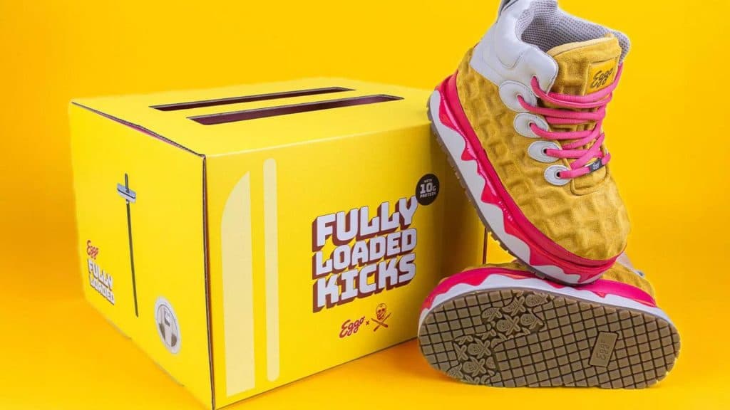 Eggo sneakers with a box that looks like a toaster