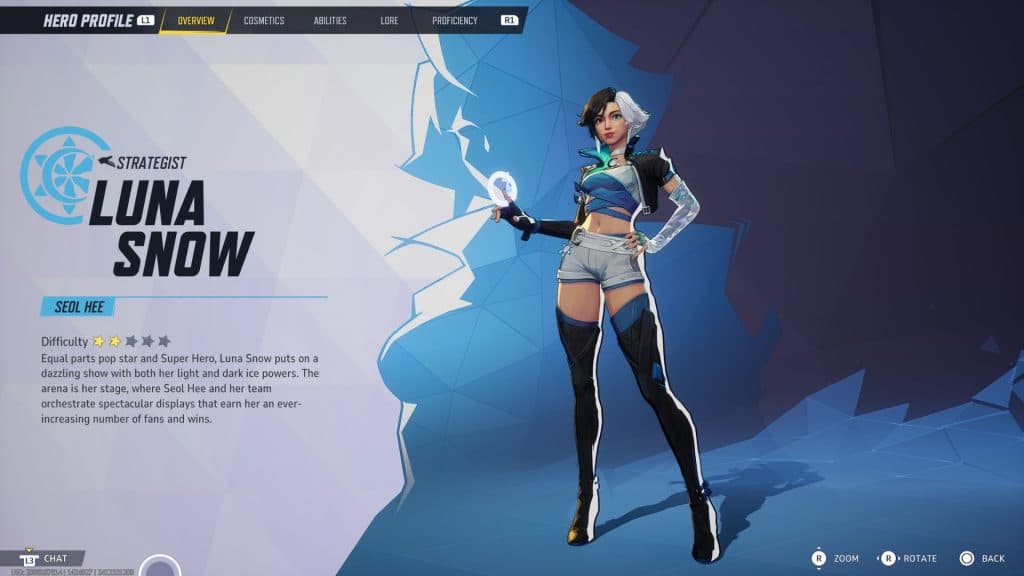 A screenshot of Luna Snow's hero screen in Marvel Rivals.