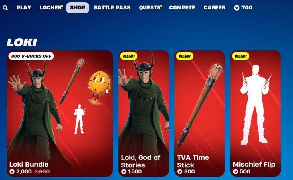 Loki God of Stories skins and cosmetics in Fortnite.