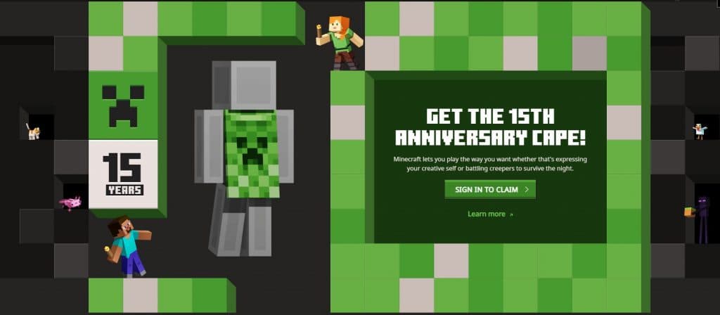 Cape Creeper anniversaire Minecraft