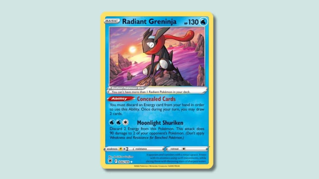 Radiant Greninja Pokemon card.