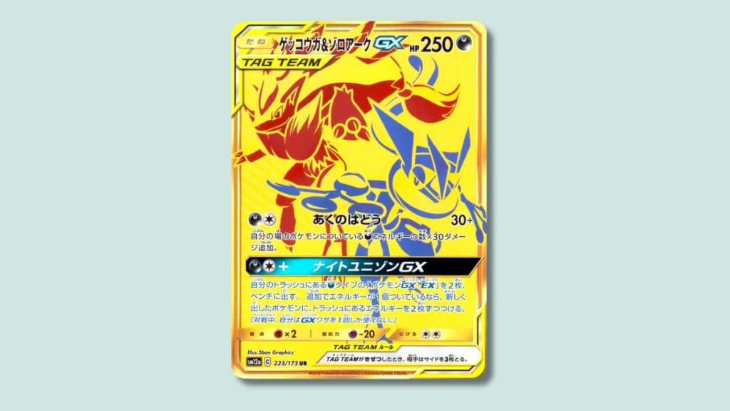 Greninja and Zoroark TAG TEAM Pokemon card.