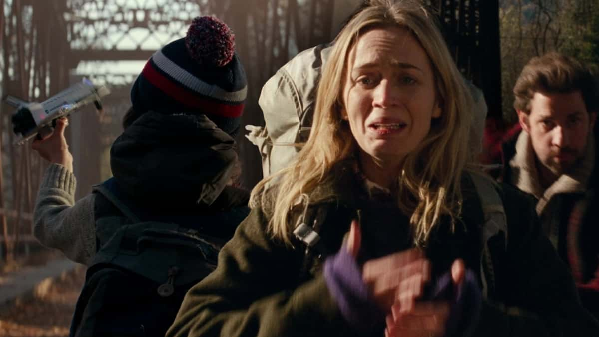 Two shots of the opening scene in A Quiet Place