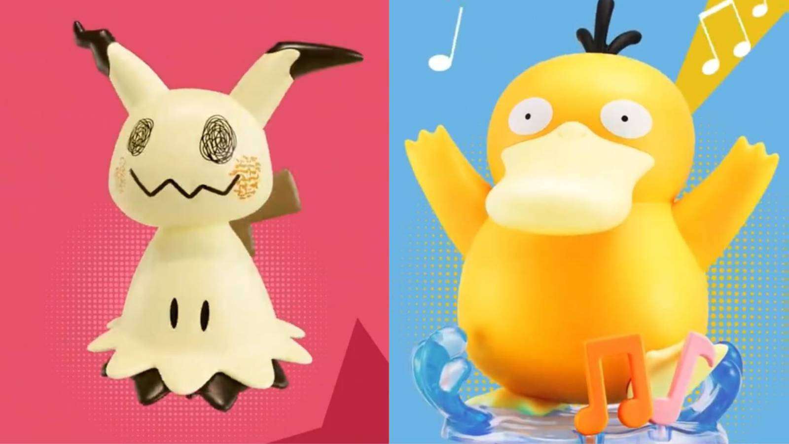 Promotional artwork from KFC shows toys of the Pokemon Mimikyu and Psyduck