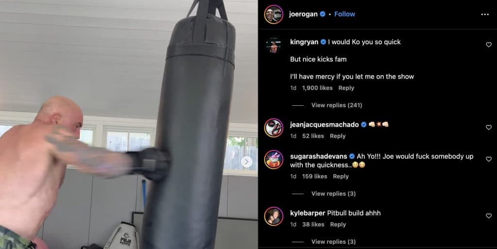 Screenshot of Joe Rogan instagram video fighting with ryan garcia comment on right hand side