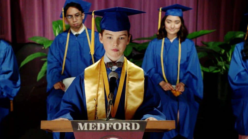 Sheldon giving a speech in Young Sheldon Season 4