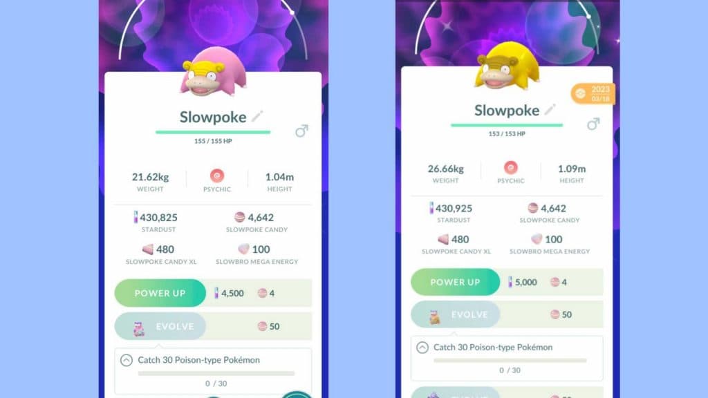 Screenshots from Pokemon Go show Galarian Slowpoke's evolution requirements