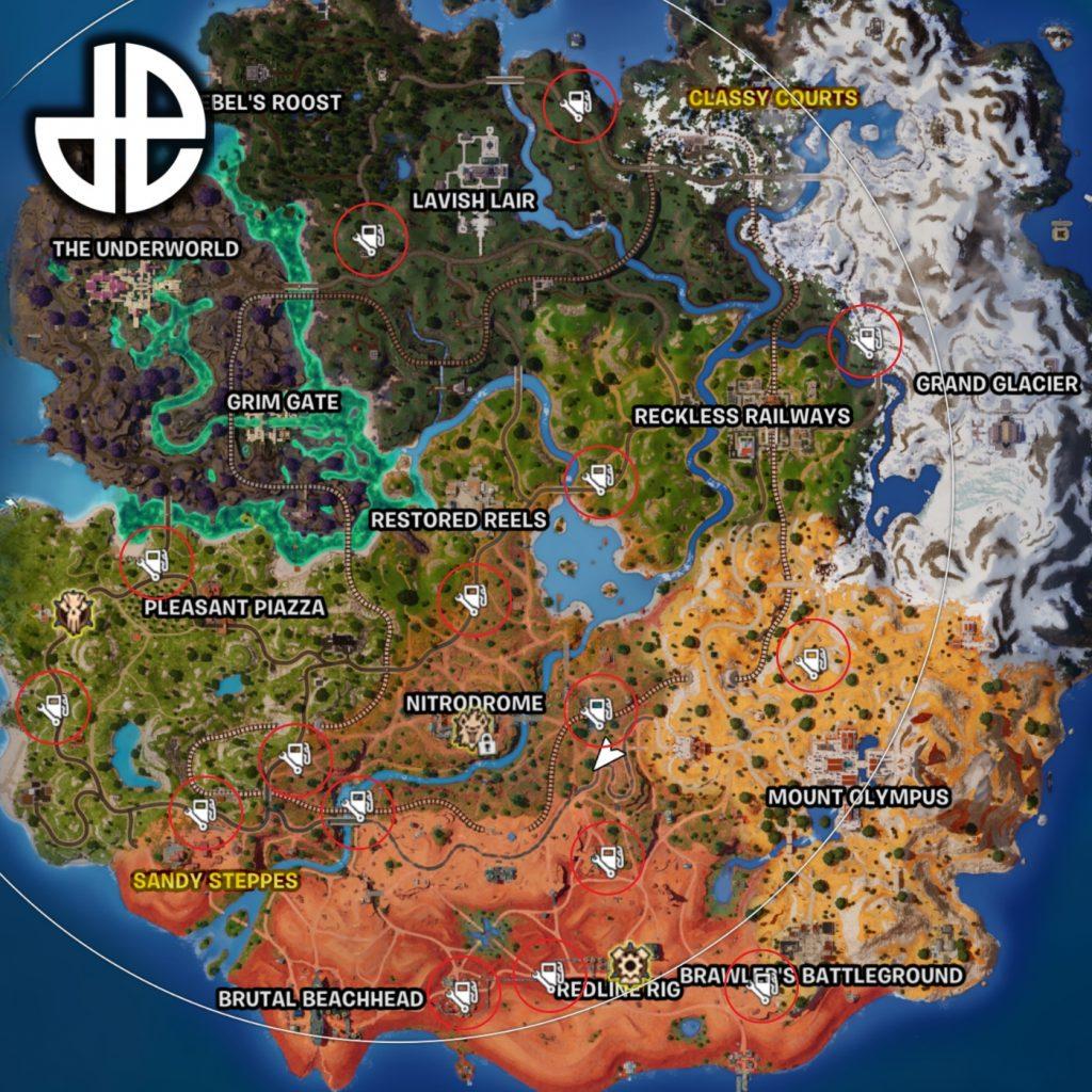 All Service Stations locations on Fortnite Chapter 5 Season 3 map