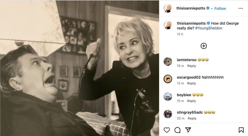 An Instagram post by Young Sheldon star Annie Potts