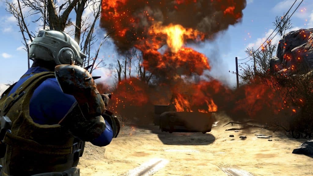 Car exploding in fallout 4 sole survivor looking at fire