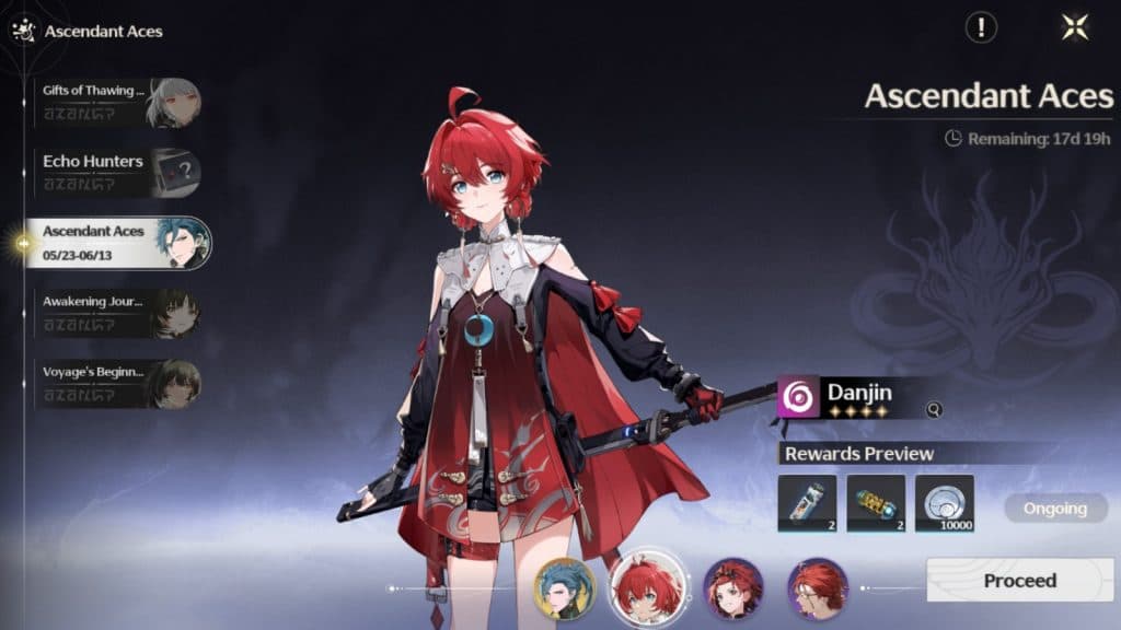 A screenshot featuring the Ascendant Aces banner in Wuthering Waves.