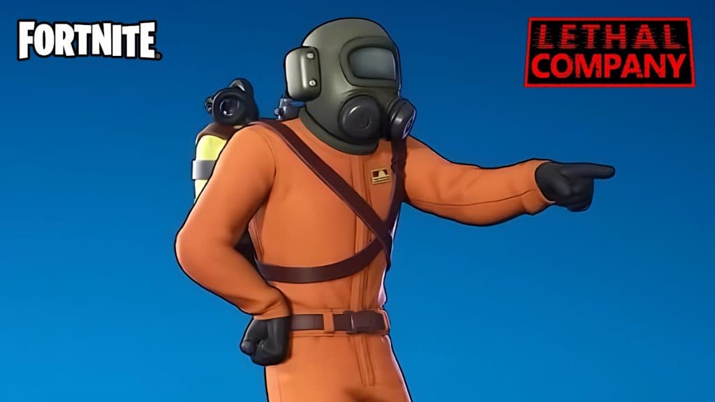 Lethal company skin pointing in Fortnite