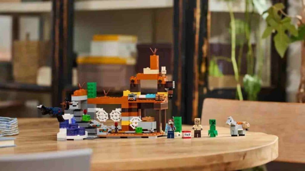 The LEGO Minecraft The Badlands Mineshaft on display