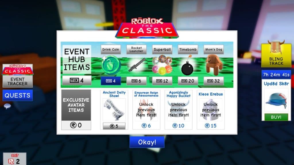 All rewards for Tix in Roblox The Classic event