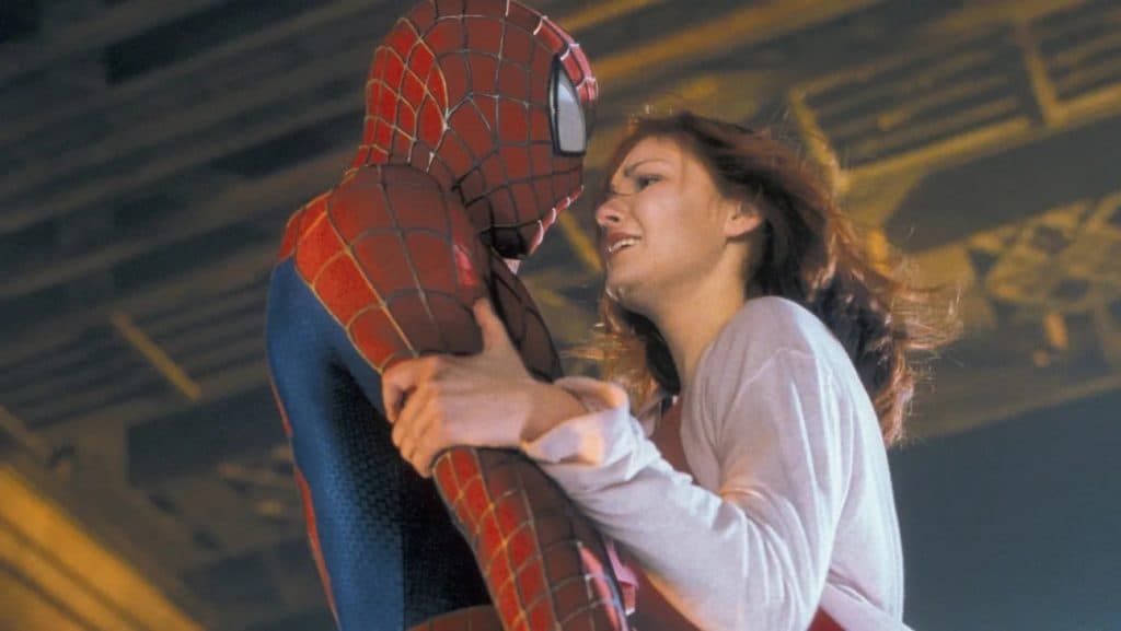 Tobey Maguire and Kirsten Dunst as Peter Parker and MJ in Spider-Man