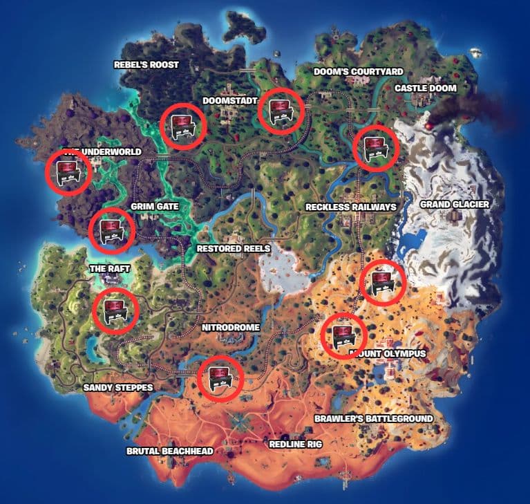 Fortnite Chapter 5 Season 4 map with Weapon Mod Benches