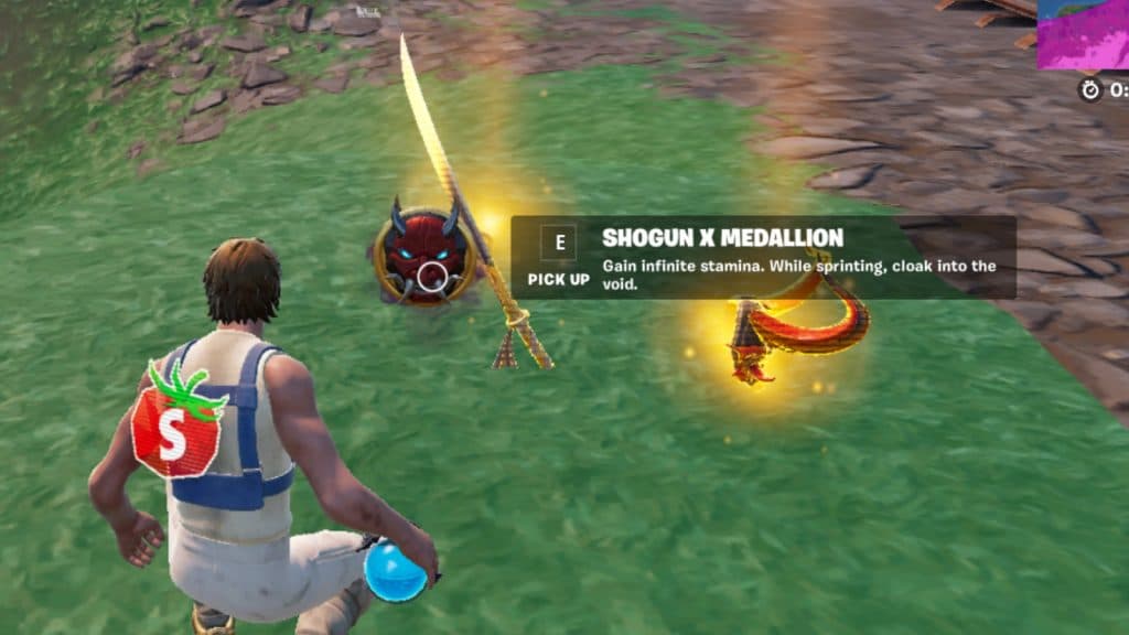 A screenshot featuring the Shogun X Medallion in Fortnite.