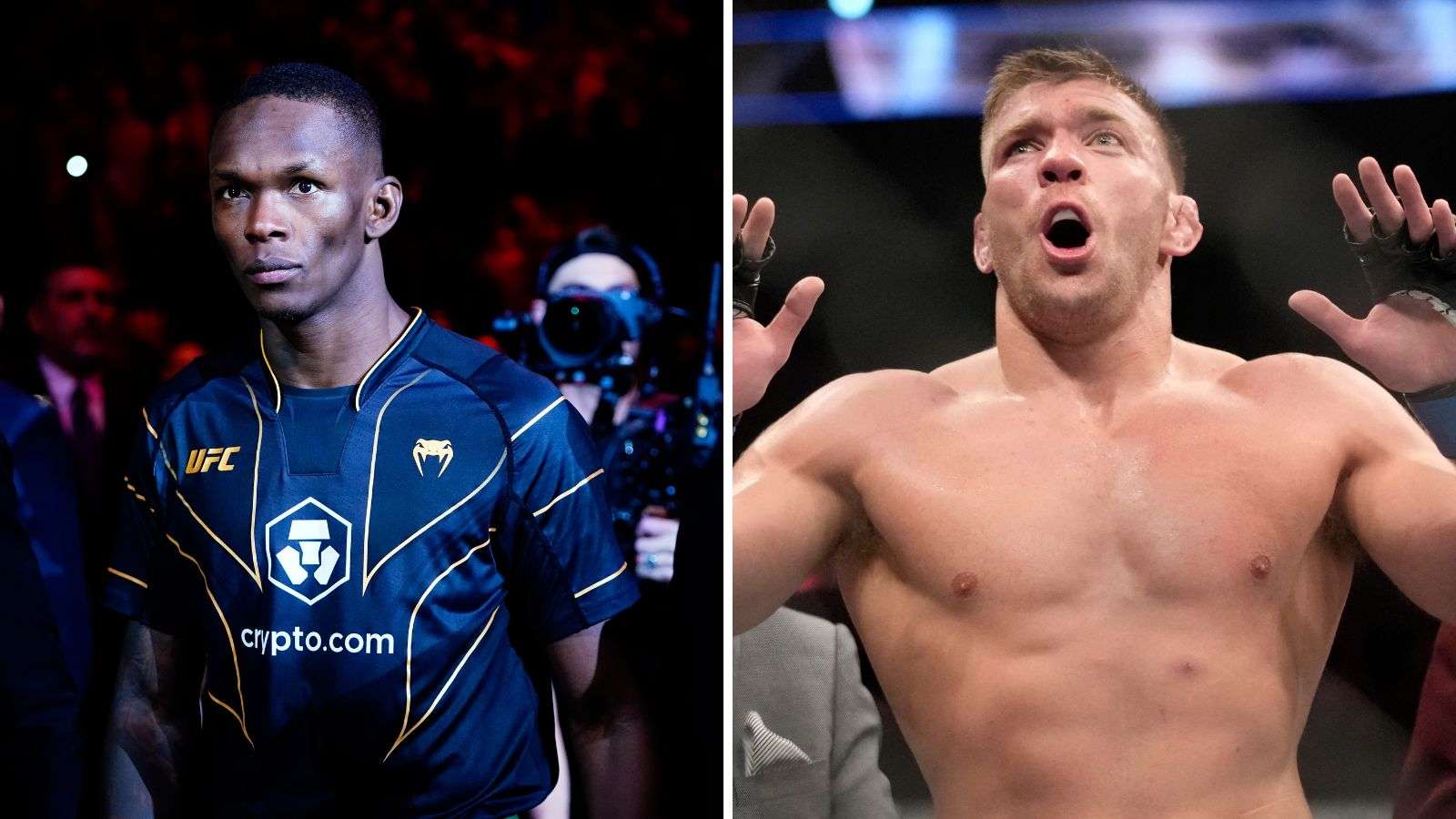 Israel Adesanya (L) and UFC middleweight champion Dricus Du Plessis (R)