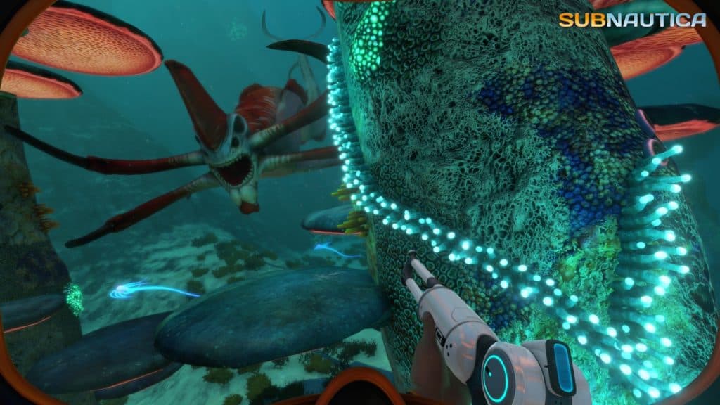 A huge sea creature in Subnautica