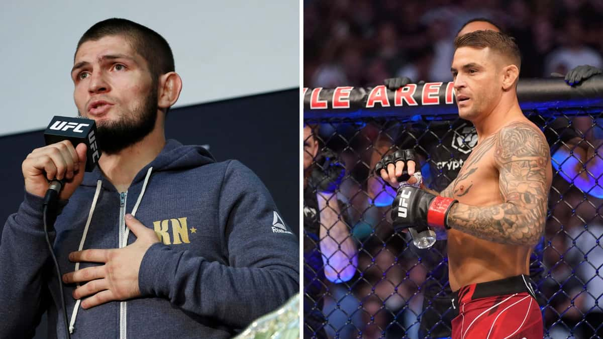 Khabib Nurmagomedov (L) and Dustin Poirier (R)