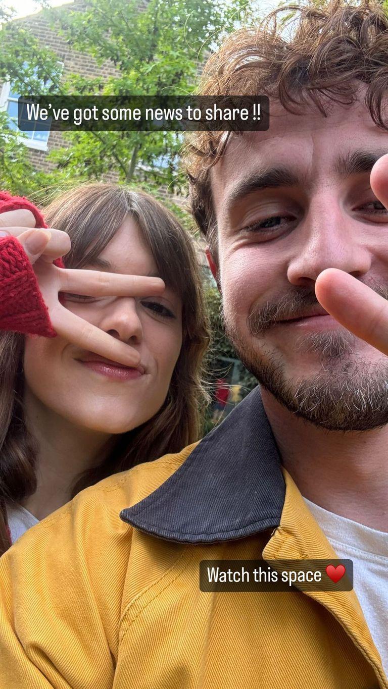 Paul Mescal and Daisy Edgar-Jones throwing up peace signs in an Instagram photo.